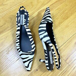 Steve Madden Heels Kitten Heel Kari Sling Back Cow Hair Animal Print Stripe (9)